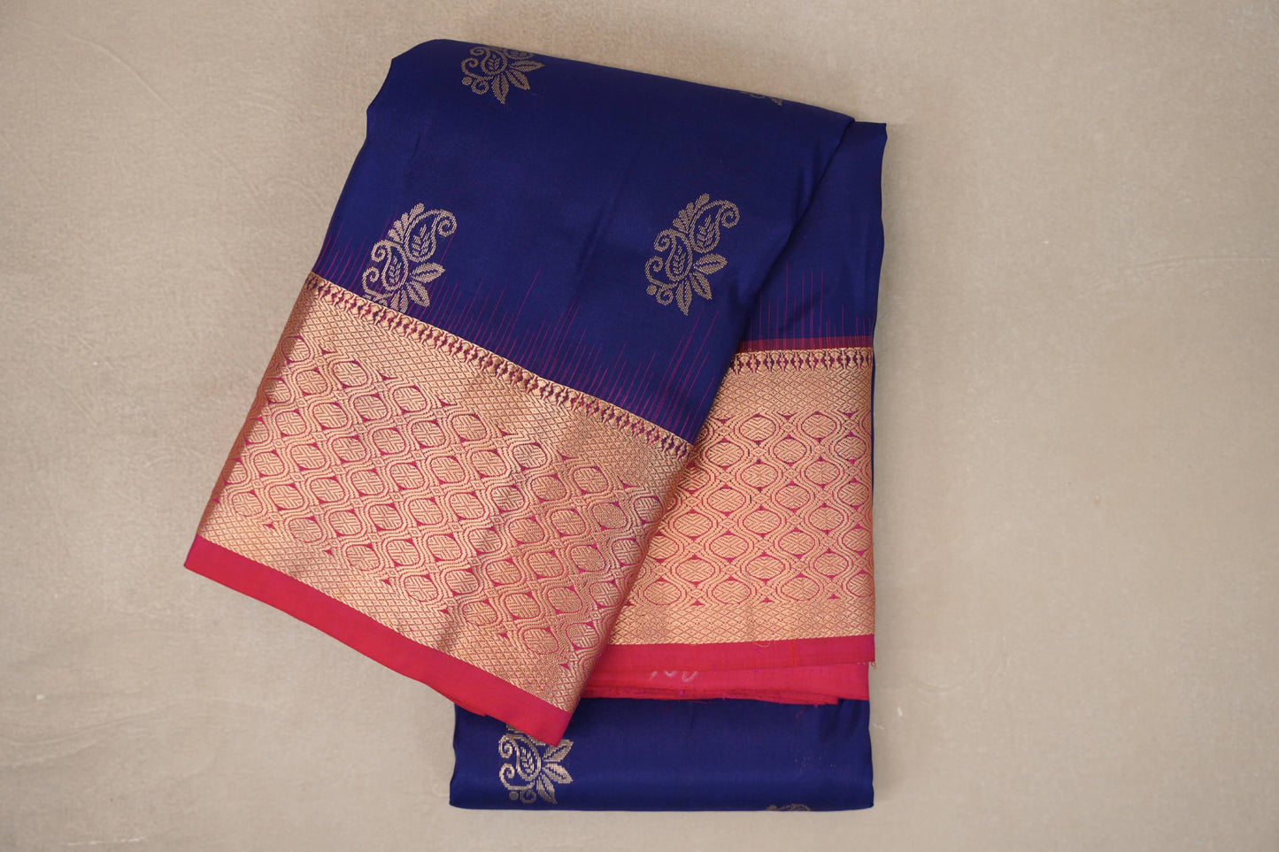 folded Deep Blue Light Weight Kanchipuram Silk Saree
