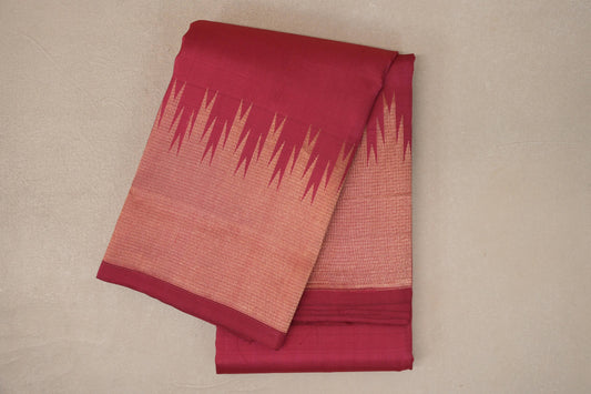 folded Reddish Pink Light Weight Kanchipuram Silk Saree