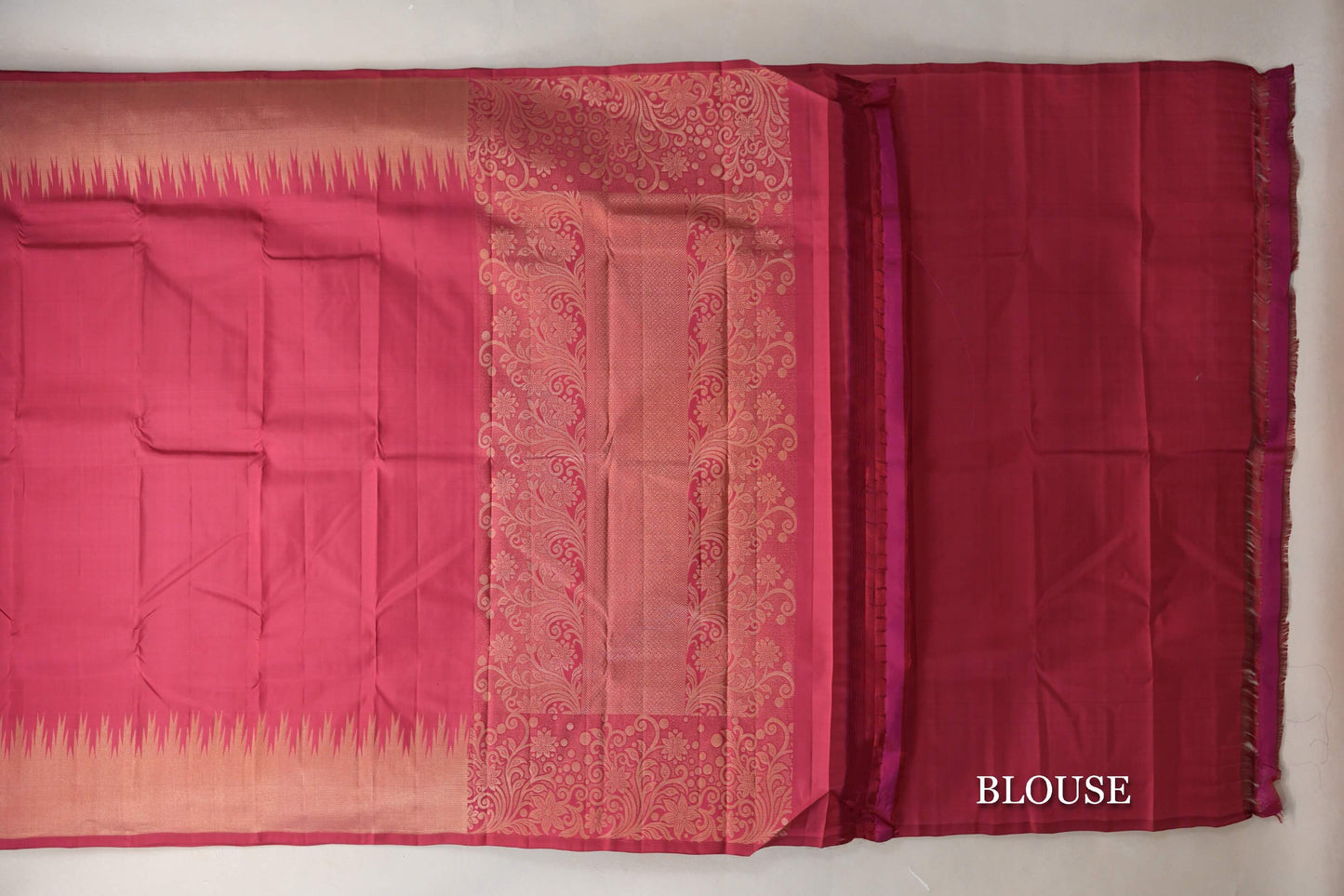 Reddish Pink Light Weight Kanchipuram Silk Saree blouse