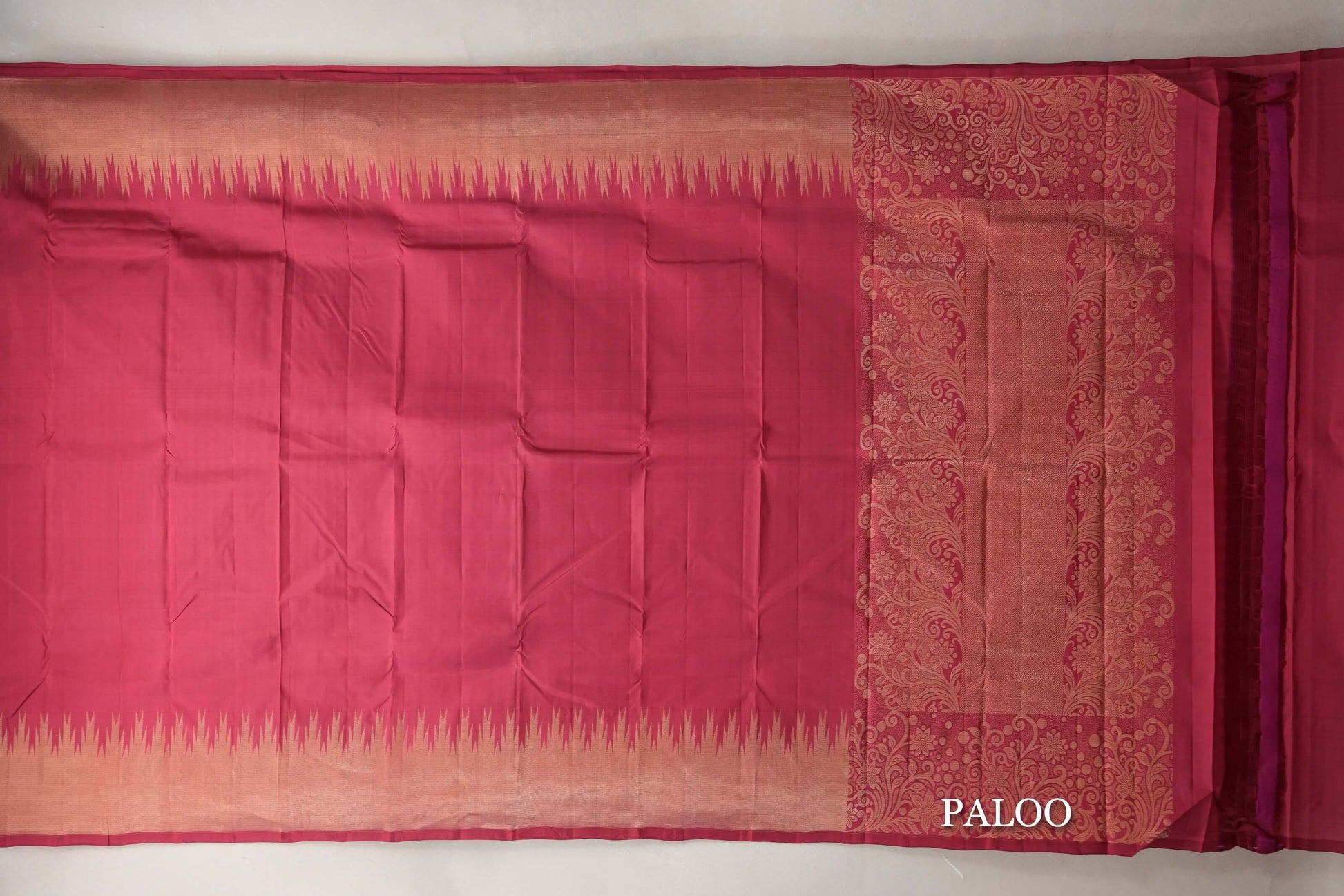 Reddish Pink Light Weight Kanchipuram Silk Saree paloo