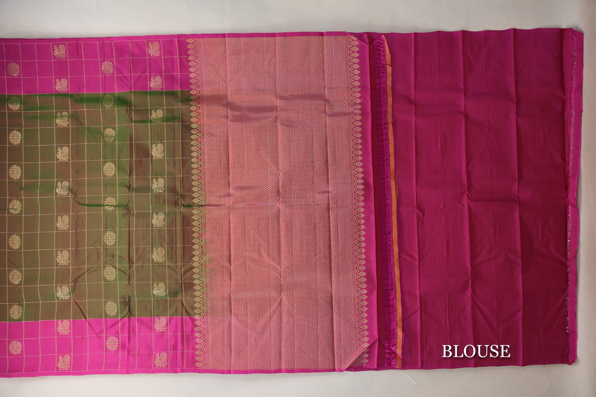 Dual Tone of Deep Maroon and Green Light Weight Kanchipuram Silk Saree  blouse