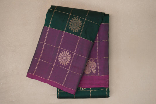 folded Deep Bottle Green Light Weight Kanchipuram Silk Saree