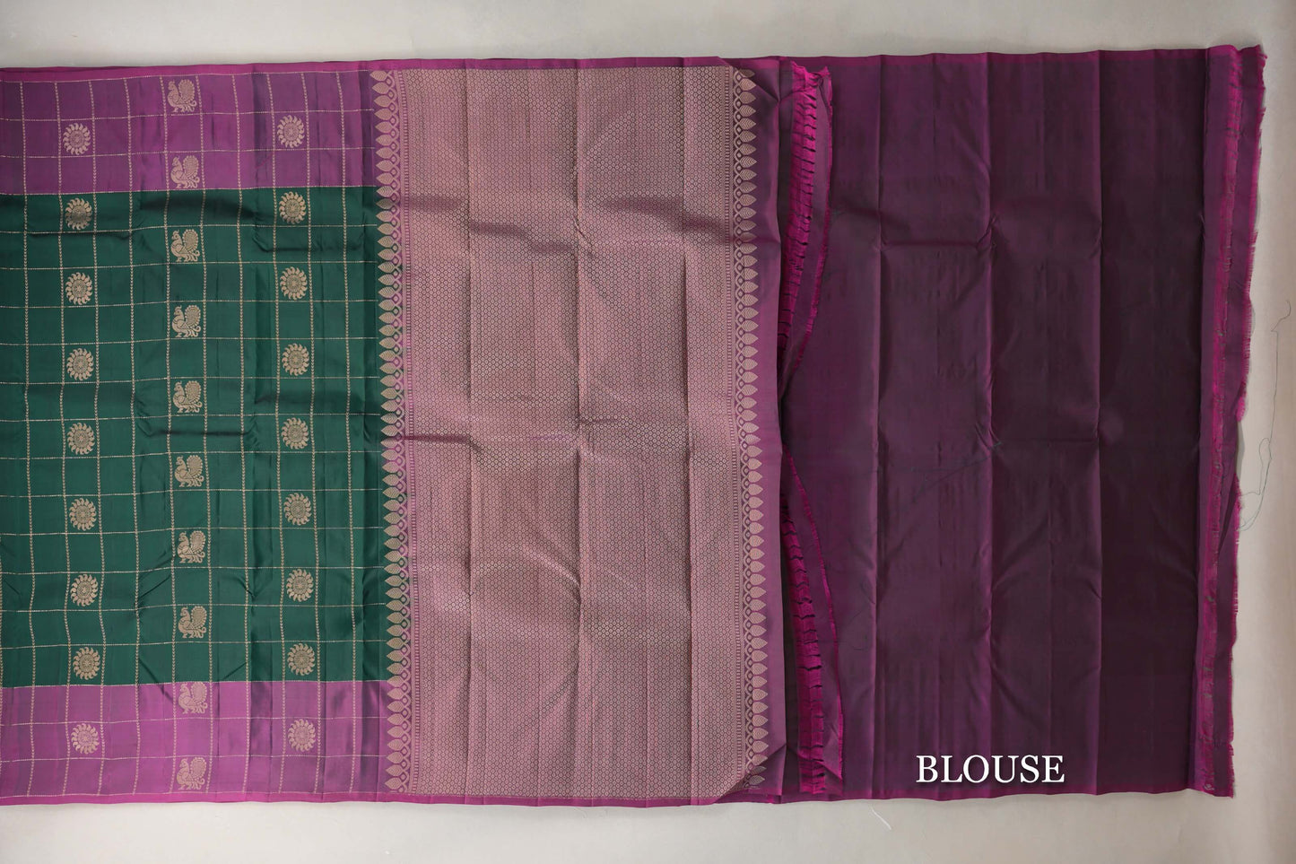 Deep Bottle Green Light Weight Kanchipuram Silk Saree blouse