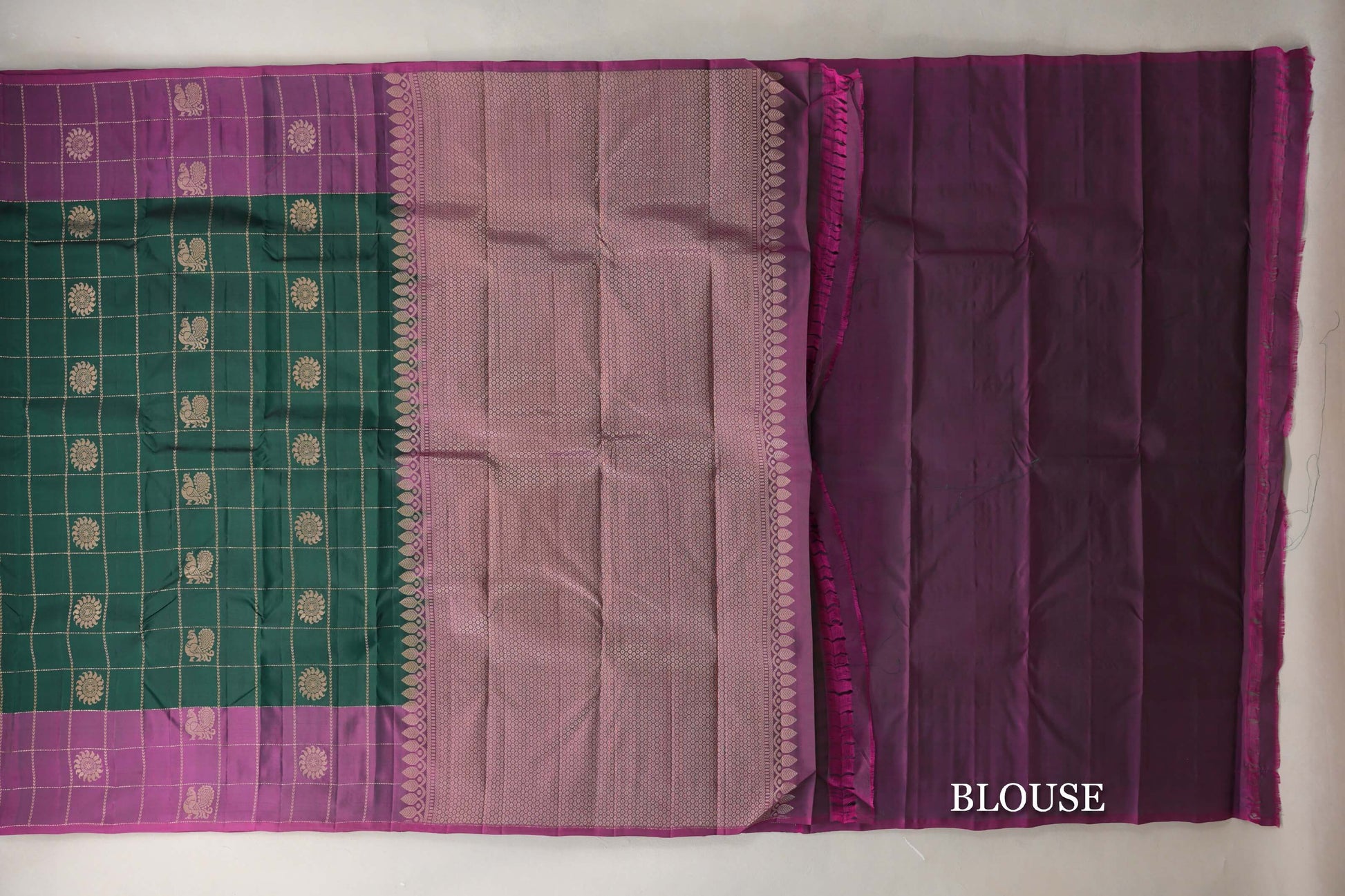Deep Bottle Green Light Weight Kanchipuram Silk Saree blouse