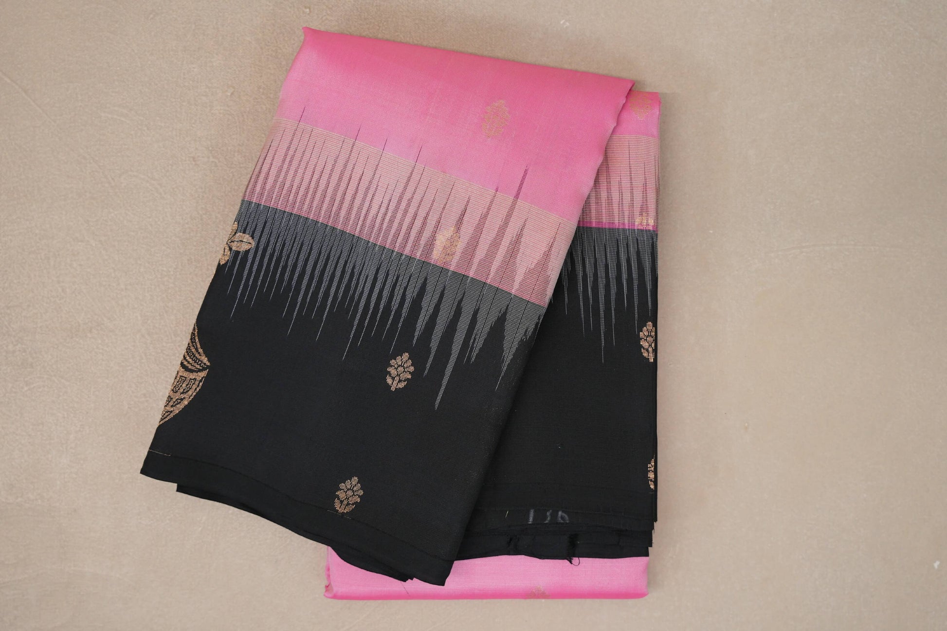 folded Bright Rose Pink Light Weight Kanchipuram Silk Saree