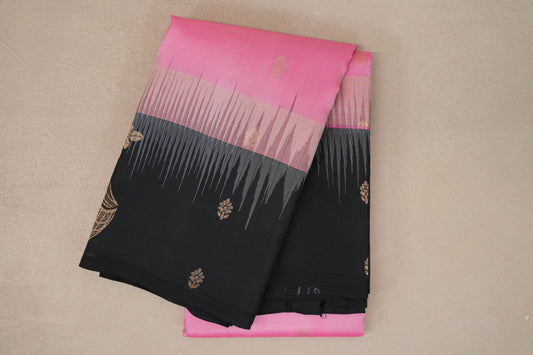 folded Bright Rose Pink Light Weight Kanchipuram Silk Saree