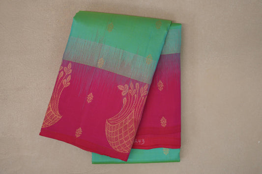 Dual Tone of Aqua Blue and Parrot Green Light Weight Kanchipuram Silk Saree