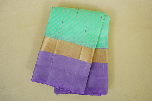 Sea green with violet Borders Light Weight Kanchipuram Silk Saree 