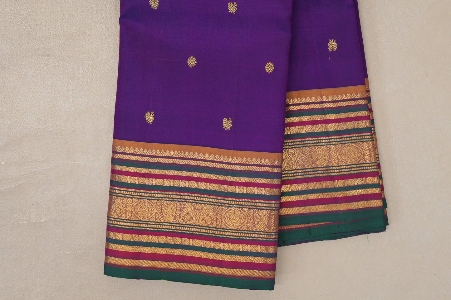 Deep Violet Purple Vintage Kanjivaram Silk Saree border 