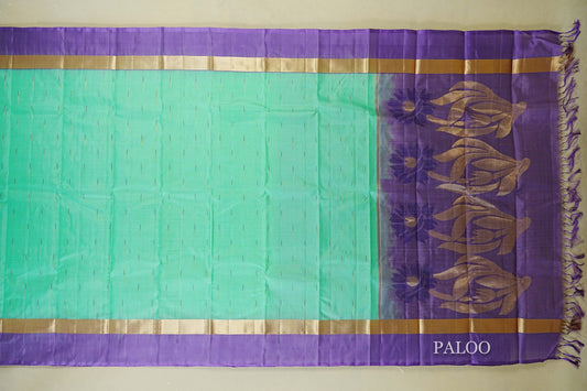 Sea green with violet Borders Light Weight Kanchipuram Silk Saree paloo