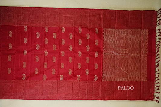 Deep Red Light Weight Kanchipuram Silk Saree paloo