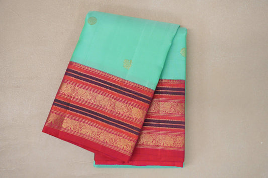 Sea Green with multicolor borders Vintage Kanjivaram Silk Saree
