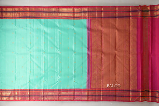 Sea Green with multicolor borders Vintage Kanjivaram Silk Saree paloo