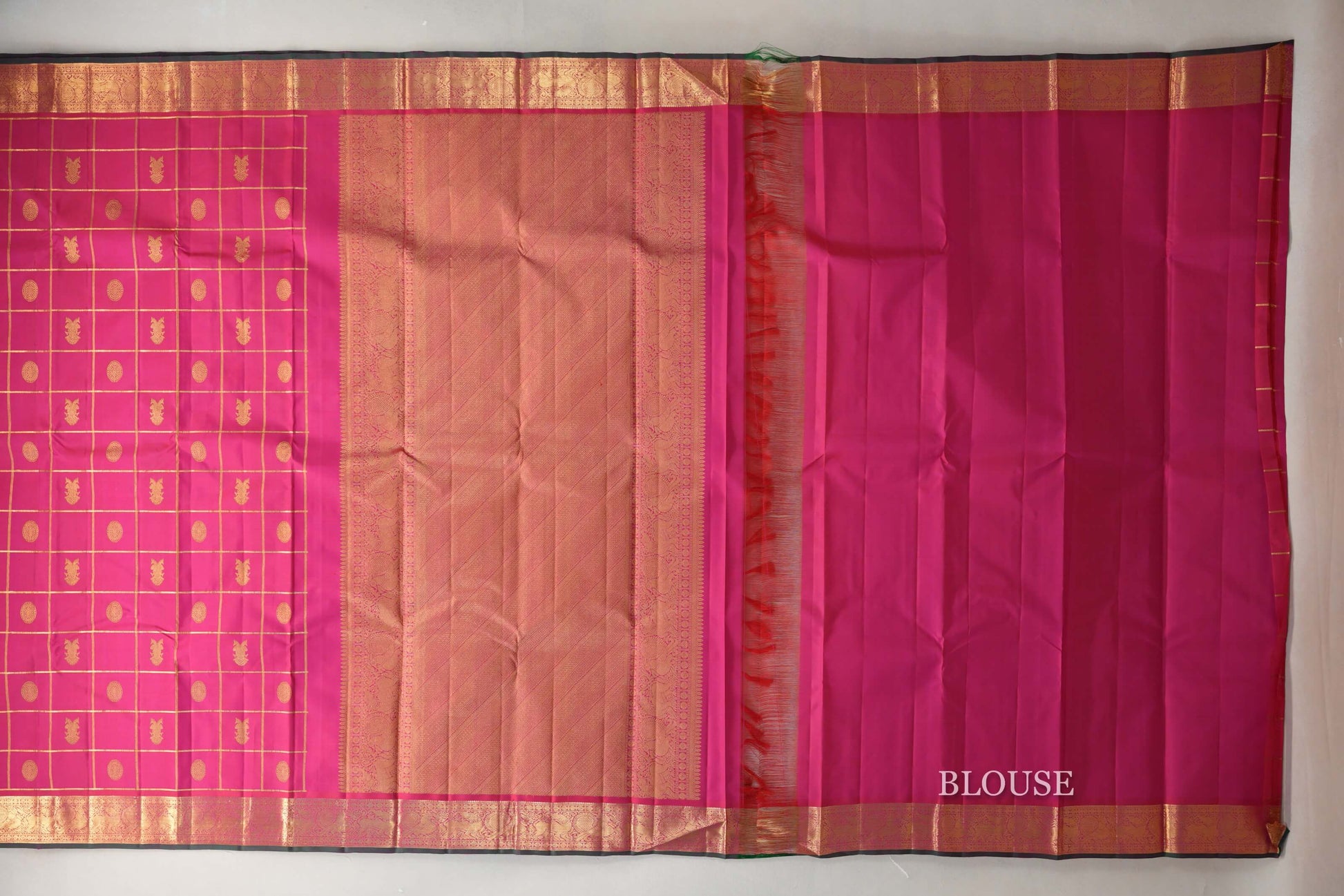 Bright Rani Pink Vintage Kanjivaram Silk Saree by Shreenivas Silks  blouse