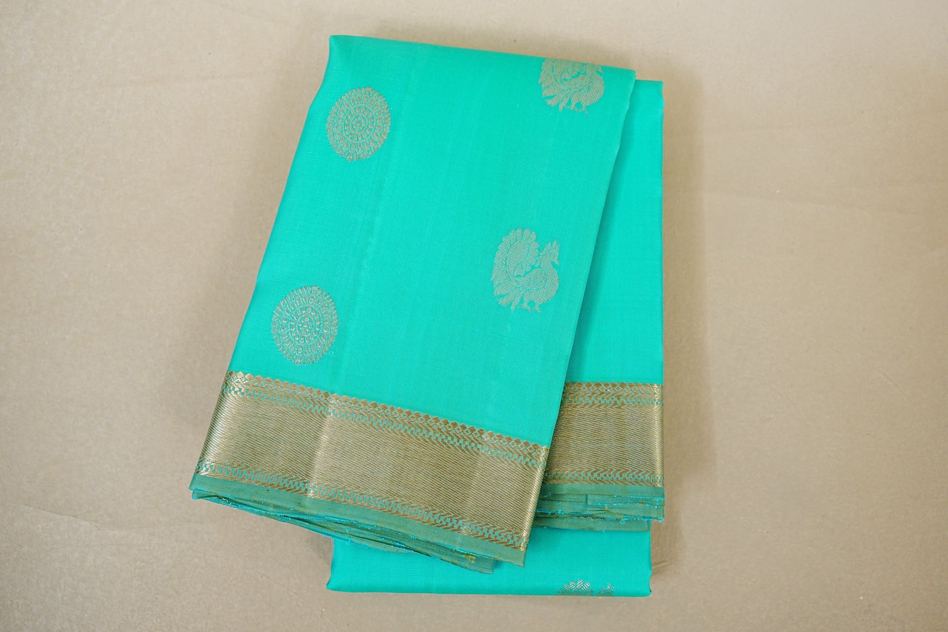 folded Aqua Blue Vintage Kanjivaram Silk Saree 