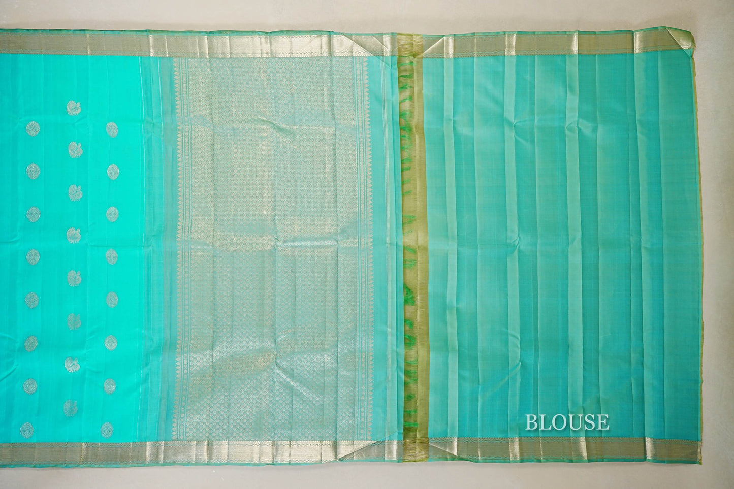 Aqua Blue Vintage Kanjivaram Silk Saree blouse