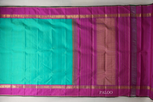 Dual Tone of Blue & Green Vintage Kanjivaram Silk Saree by Shreenivas Silks paloo