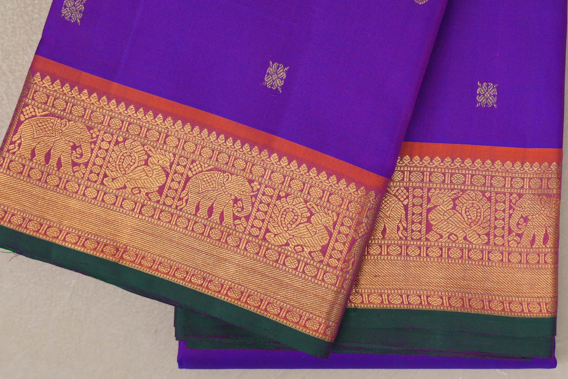 Deep Violet Purple Vintage Kanjivaram Silk Saree by Shreenivas Silks border