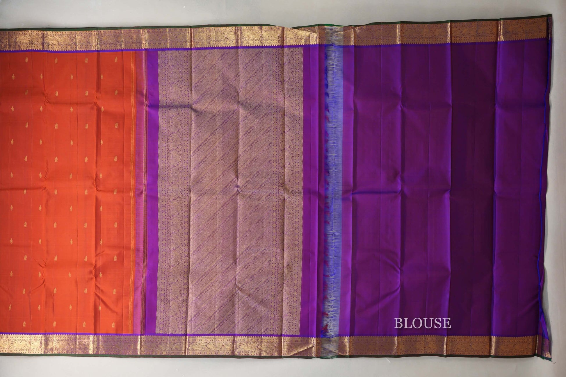 Rust orange with Deep Purple Vintage Kanjivaram Silk Saree by Shreenivas Silks  paloo