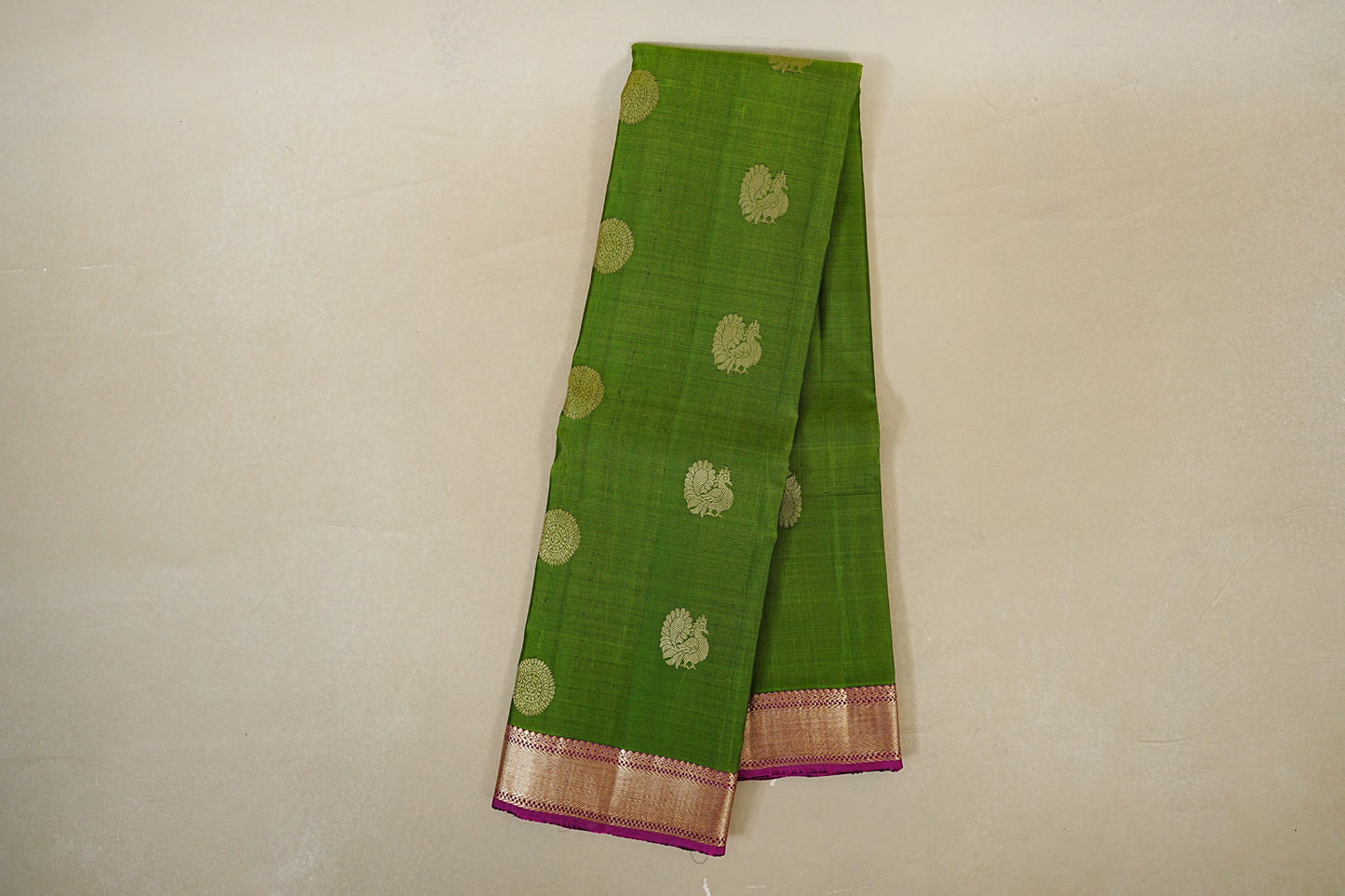 Medium Green with Purple Borders Vintage Kanjivaram Silk Saree online