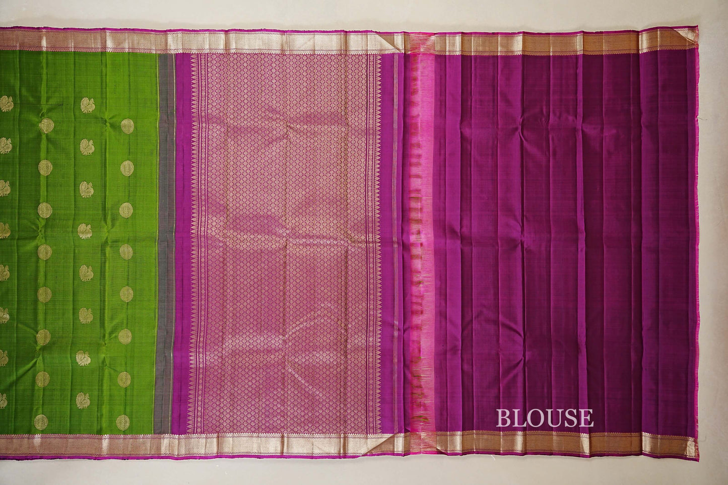 Medium Green with Purple Borders Vintage Kanjivaram Silk Saree blouse