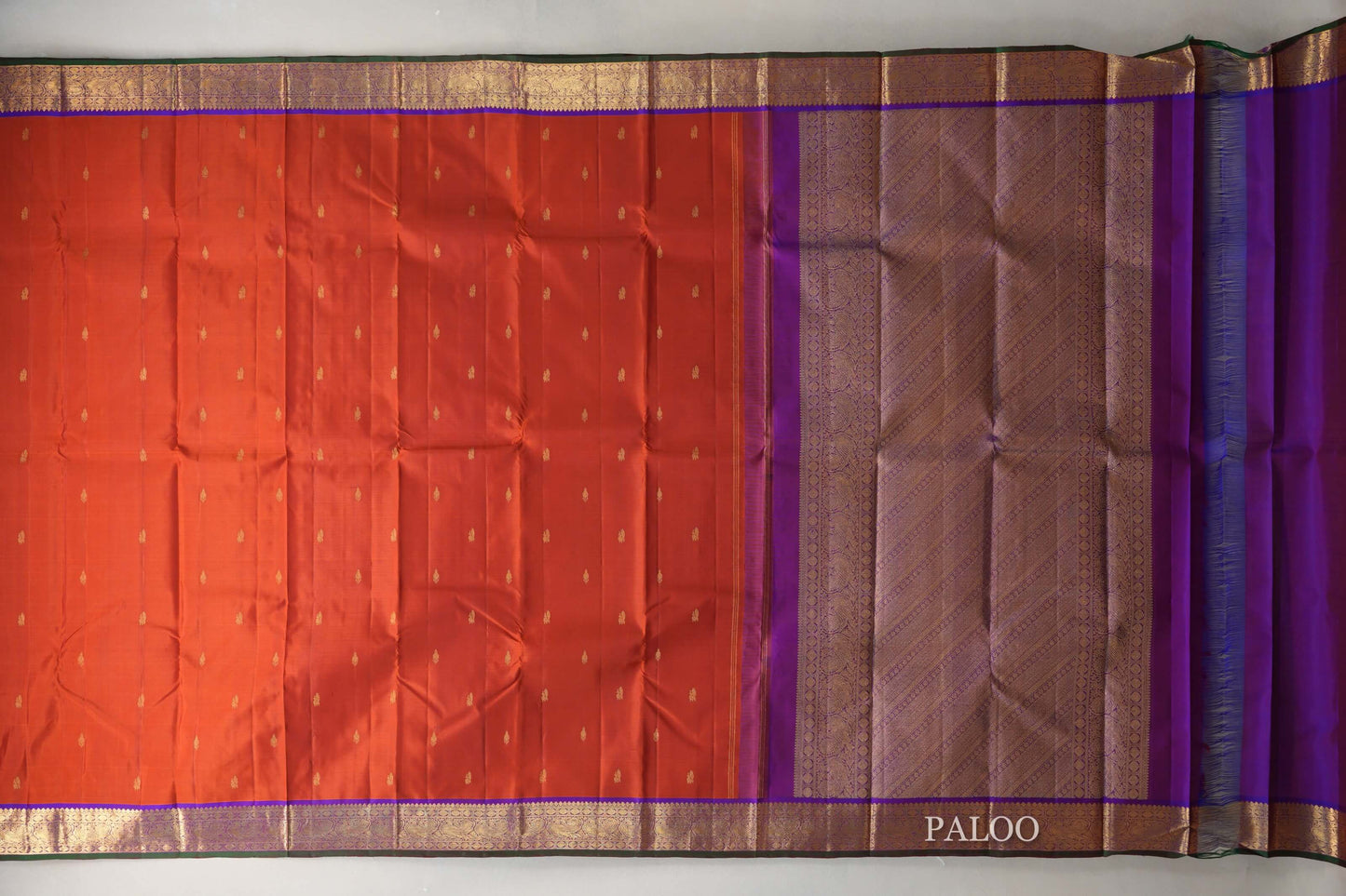 Rust orange with Deep Purple Vintage Kanjivaram Silk Saree by Shreenivas Silks  paloo