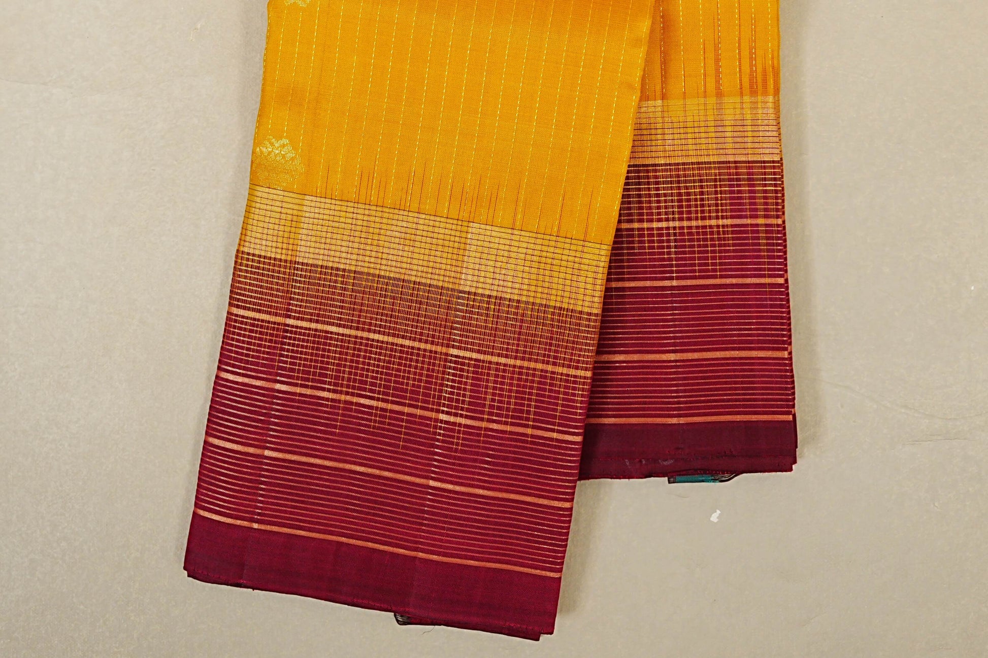 Mango Yellow Light weight Kanchipuram Silk Saree border zoom