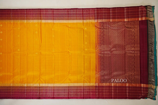Mango Yellow Light weight Kanchipuram Silk Saree paloo