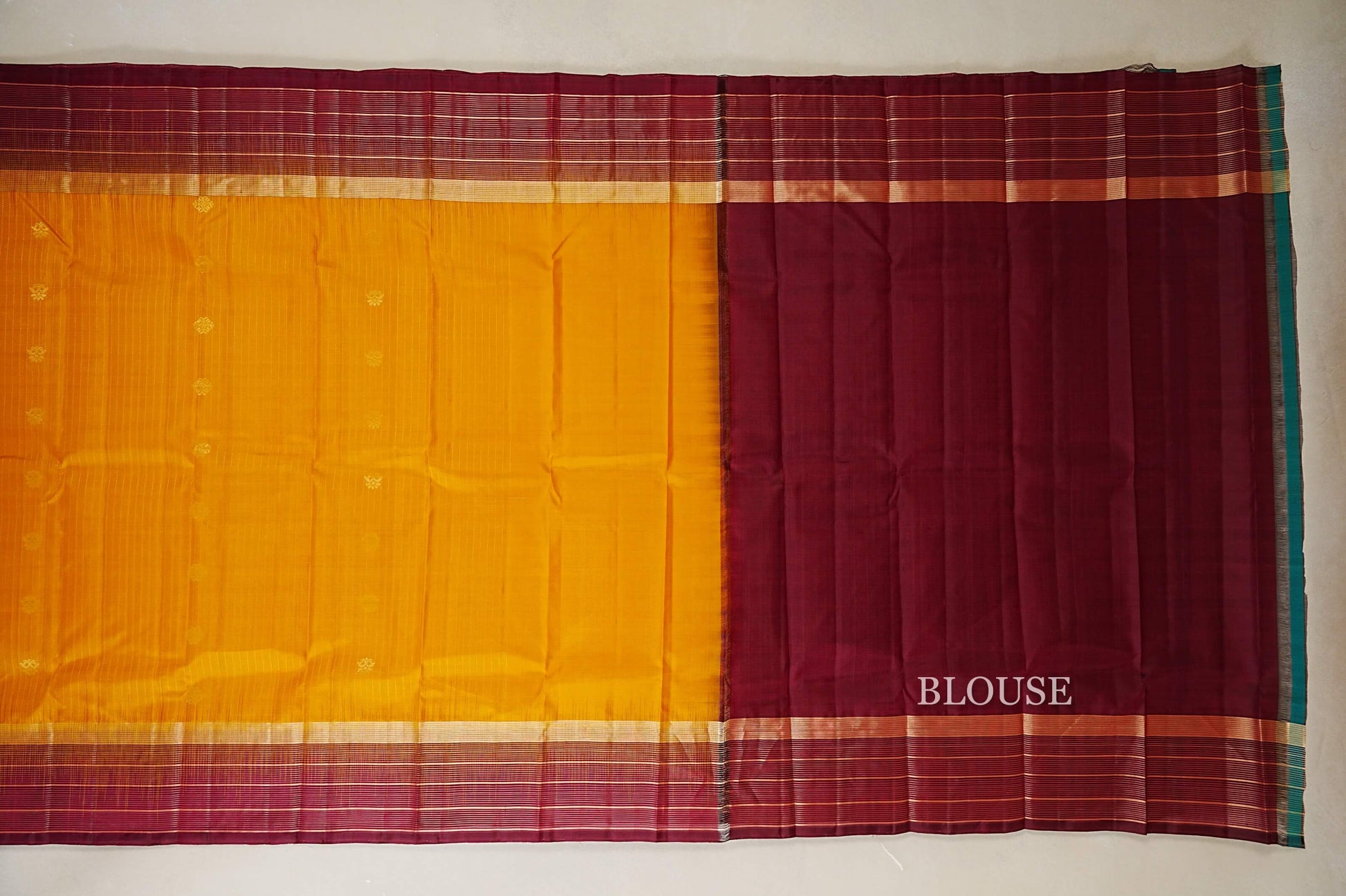 Mango Yellow Light weight Kanchipuram Silk Saree blouse