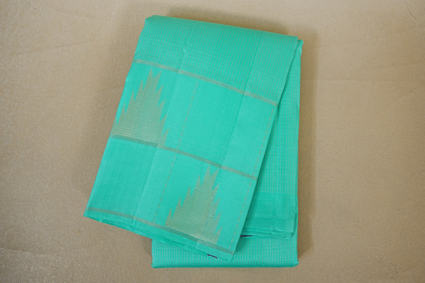 folded Aqua Green Light Weight Kanchipuram Silk Saree 