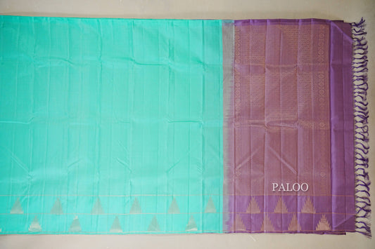 Aqua Green Light Weight Kanchipuram Silk Saree paloo