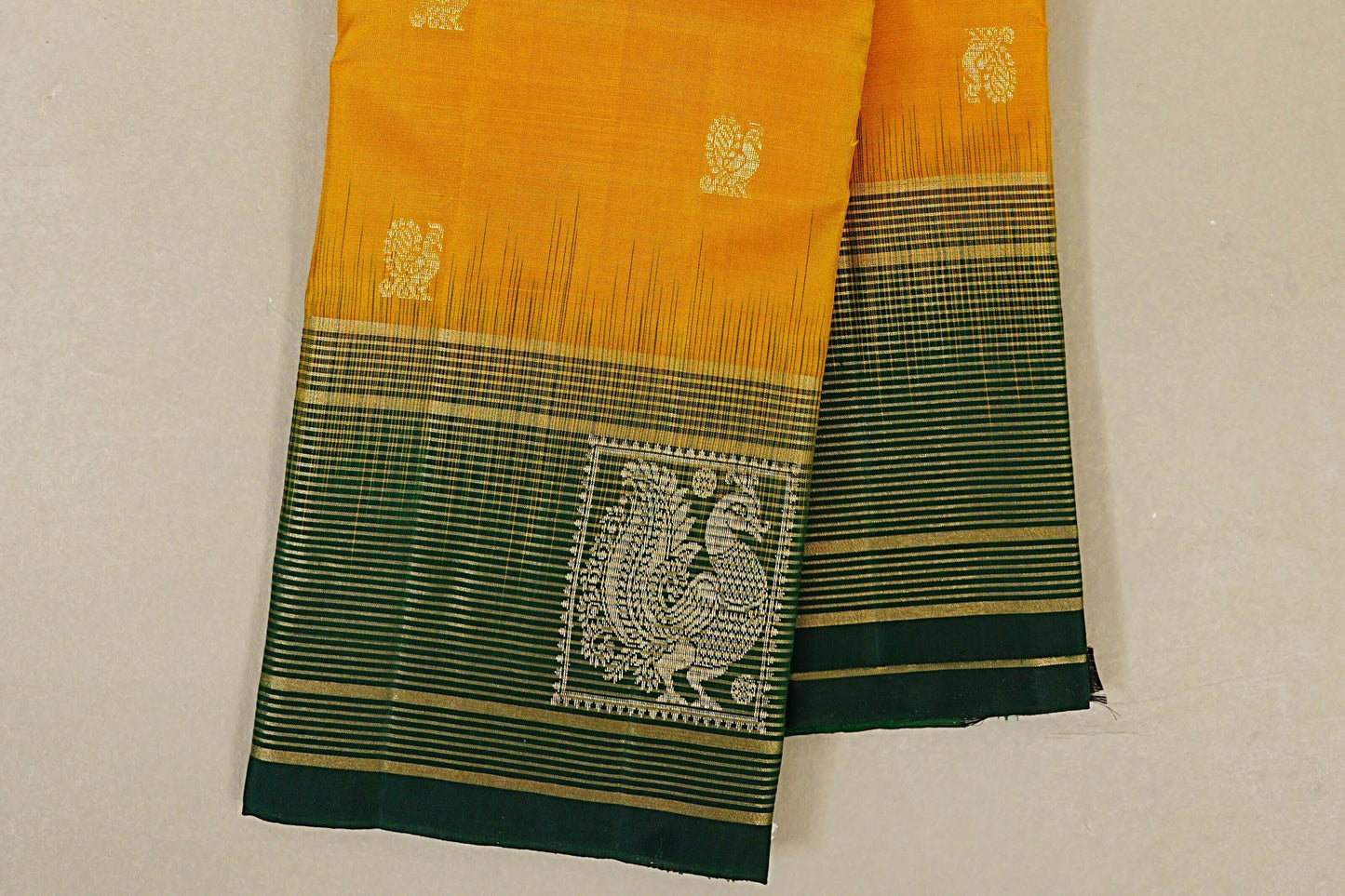 Mango Yellow Light weight Kanchipuram Silk Saree  border zoom