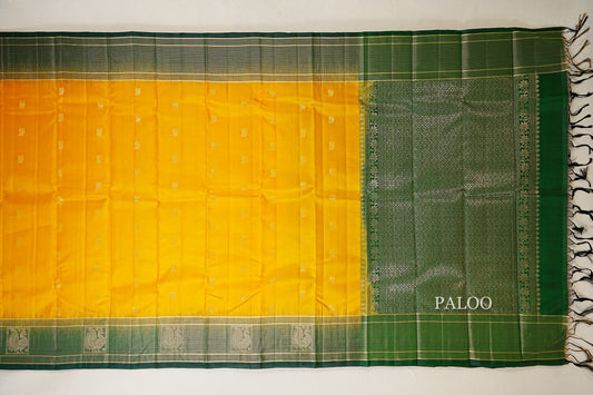 Mango Yellow Light weight Kanchipuram Silk Saree paloo