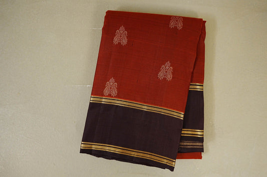 folded Reddish Rust Light Weight Kanchipuram Silk Saree