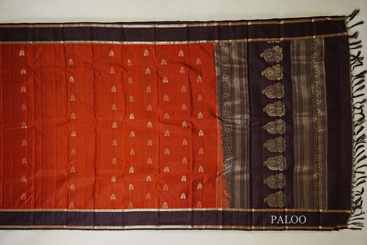 Reddish Rust Light Weight Kanchipuram Silk Saree paloo