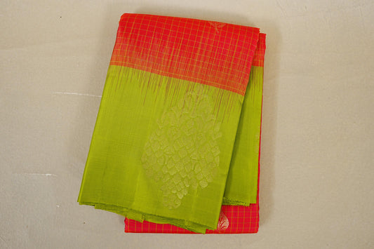 Reddish Pink with Parrot Green Borders Light Weight Kanchipuram Silk Saree by Shreenivas Silks PSSR018525