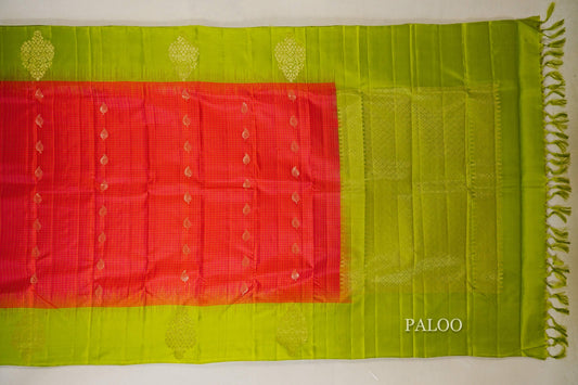 Reddish Pink with Parrot Green Borders Light Weight Kanchipuram Silk Saree by Shreenivas Silks PSSR018525