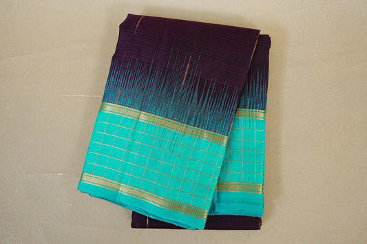 folded Deep Purple with Greenish Blue Borders Light Weight Kanchipuram Silk Saree