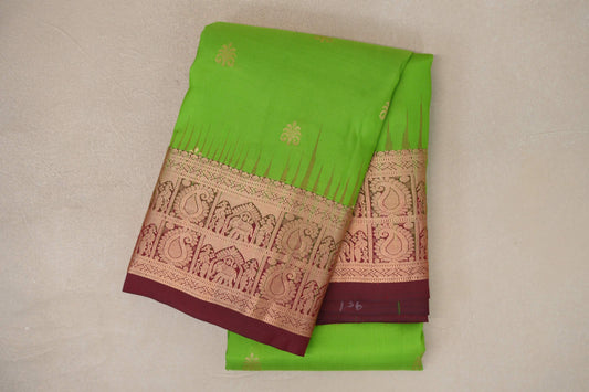 Parrot green with Deep Maroon borders Light Weight Kanchipuram Silk Saree