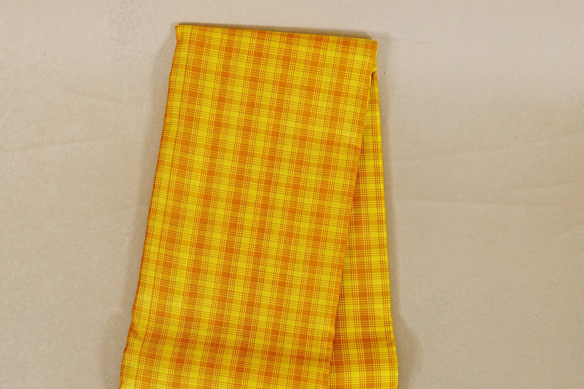 Mustard Yellow Checks Vintage Kanjivaram Silk Saree body zoom