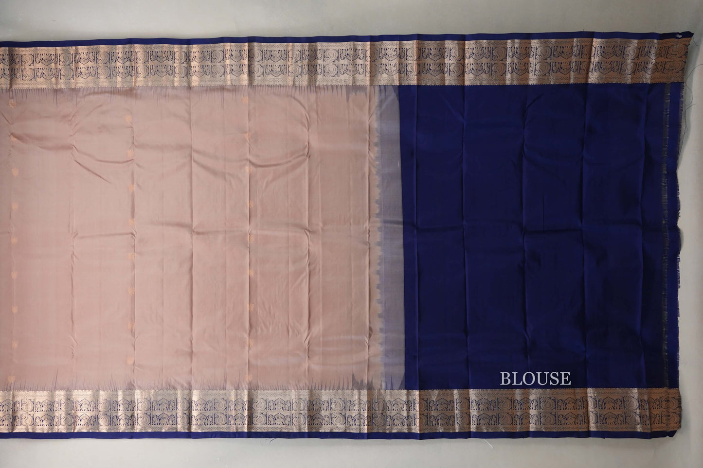 Mushroom Brown with Deep blue borders Light Weight Kanchipuram Silk Saree by Shreenivas Silks PSSR019686