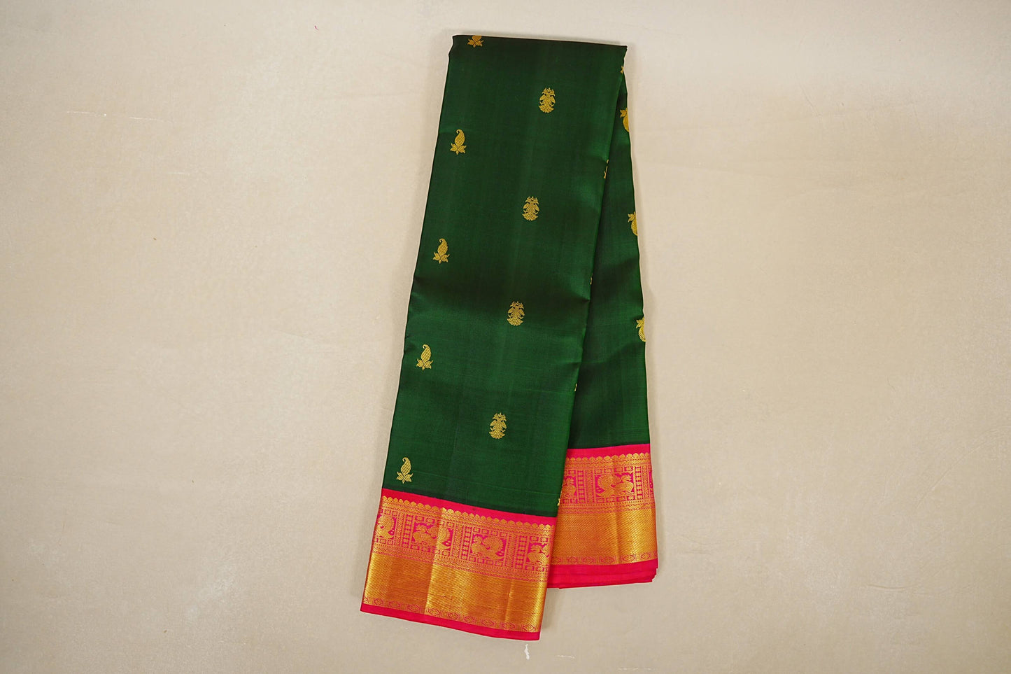 Bottle Green with Rani Pink Borders Vintage Kanjivaram Silk Saree online