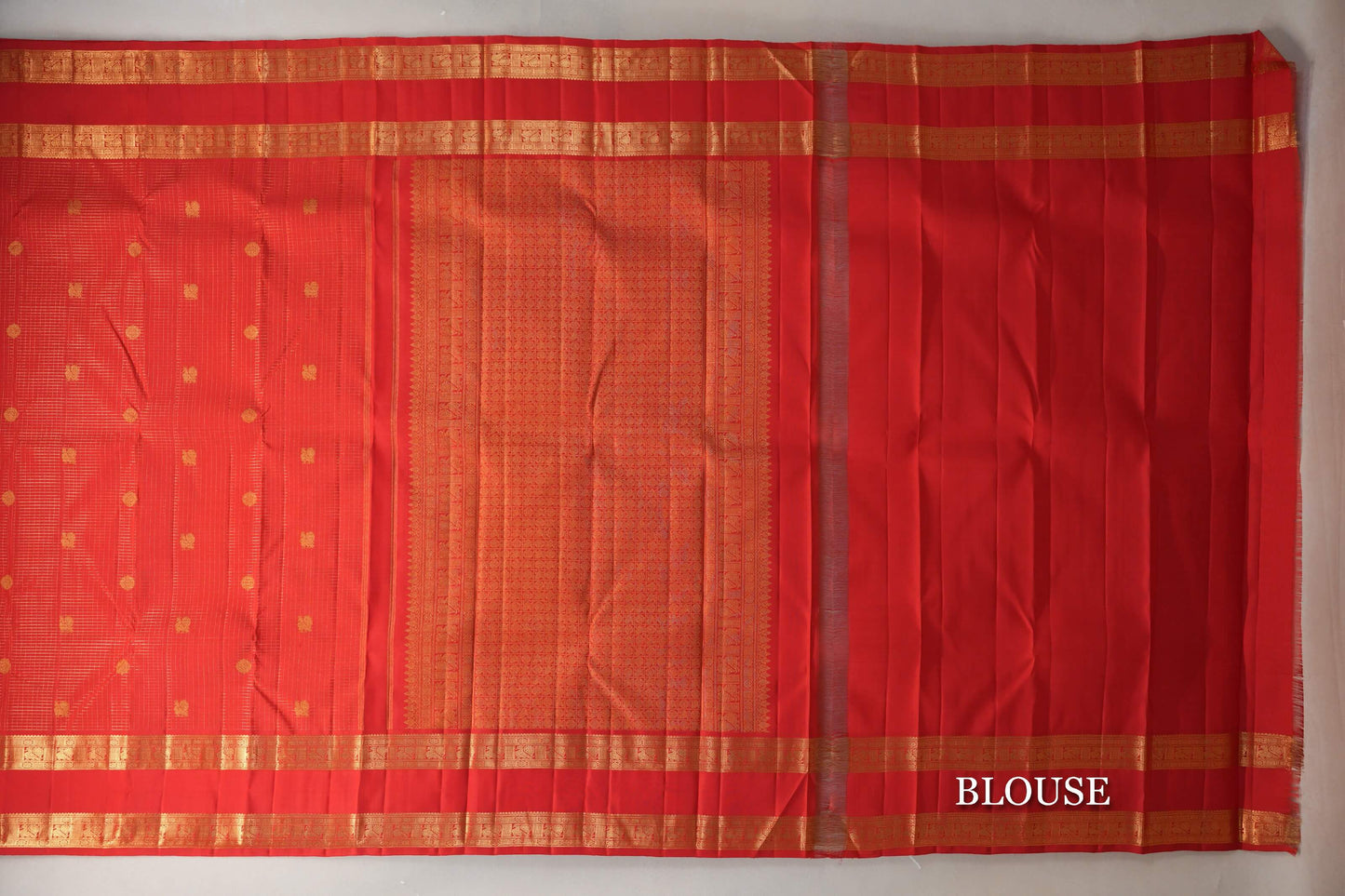 Bright Red Small Zari Checks with Rettai Pettu Borders Vintage Kanjivaram Silk Saree by Shreenivas Silks PSSR019693 - Parisera