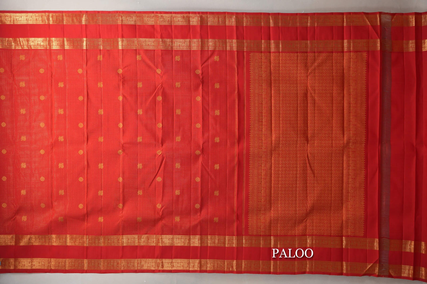Bright Red Small Zari Checks with Rettai Pettu Borders Vintage Kanjivaram Silk Saree by Shreenivas Silks PSSR019693 - Parisera