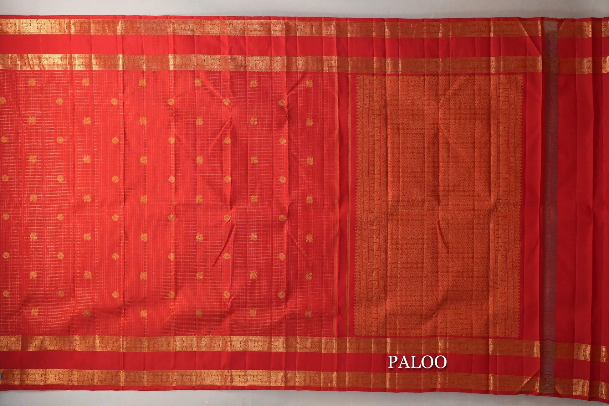 Bright Red Small Zari Checks with Rettai Pettu Borders Vintage Kanjivaram Silk Saree by Shreenivas Silks PSSR019693 - Parisera