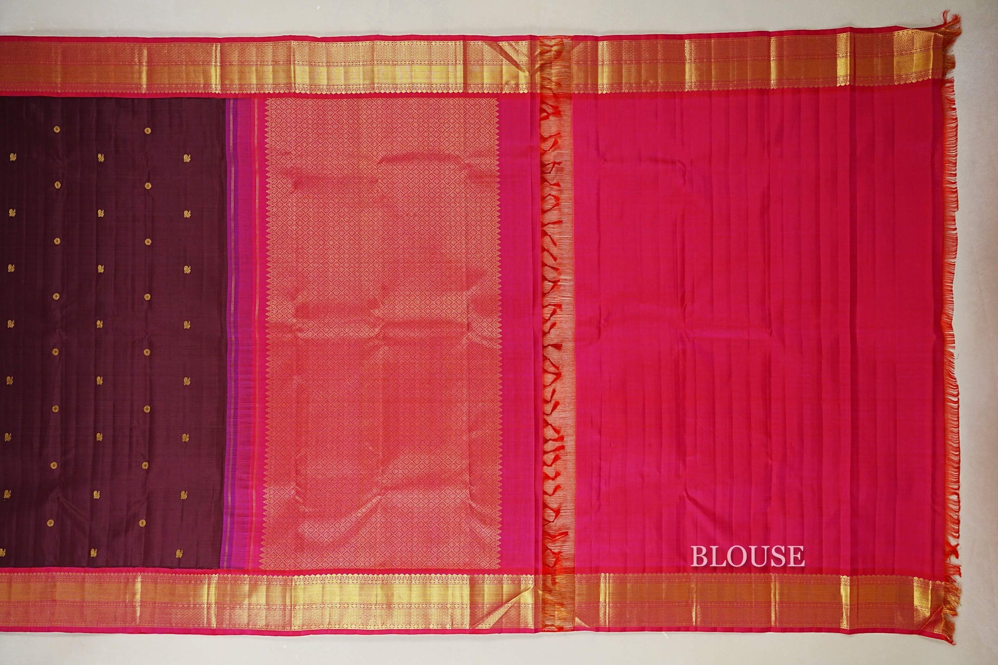 Deep Wine Maroon Vintage Kanjivaram Silk Saree blouse