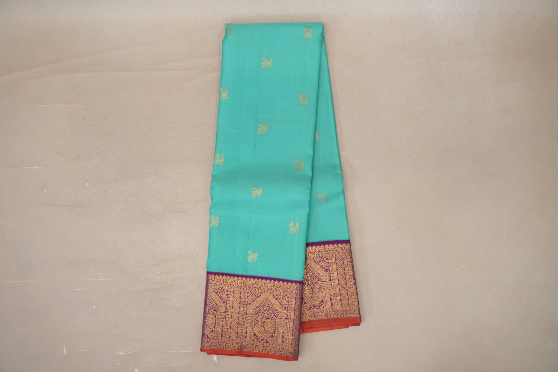 Online Light Aqua Green with Deep Purple Borders Vintage Kanjivaram Silk Saree