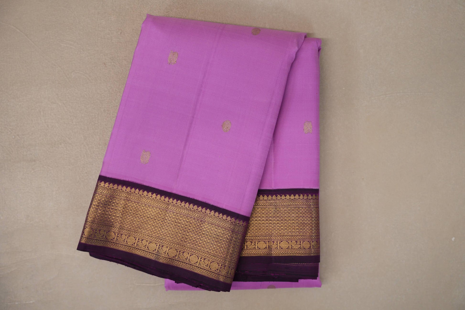 Lavender Pink with Deep Purple Borders Vintage Kanjivaram Silk Saree 