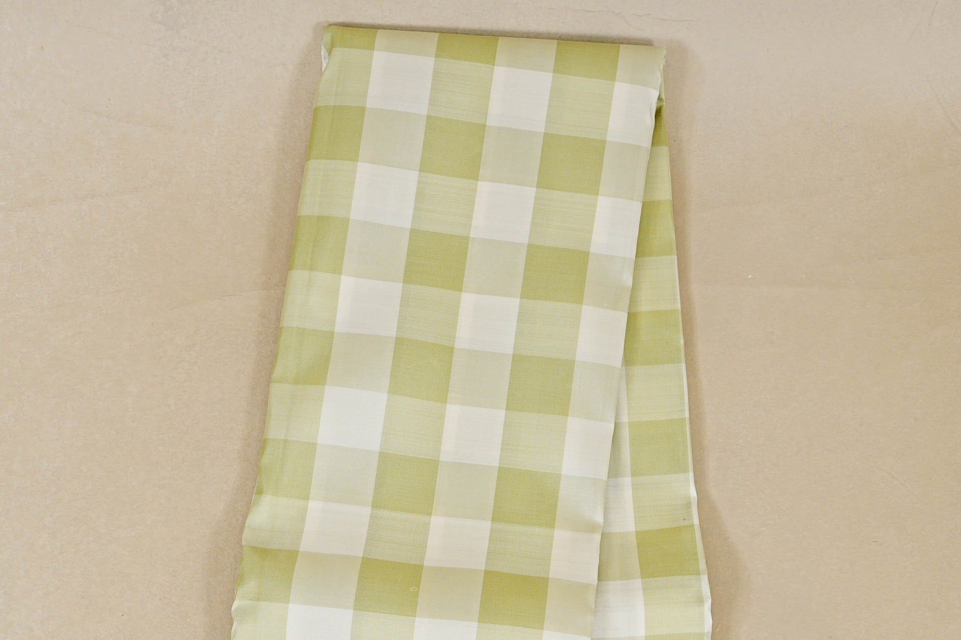 Pista Green and Off White Checks Vintage Kanjivaram Silk Saree  body zoom