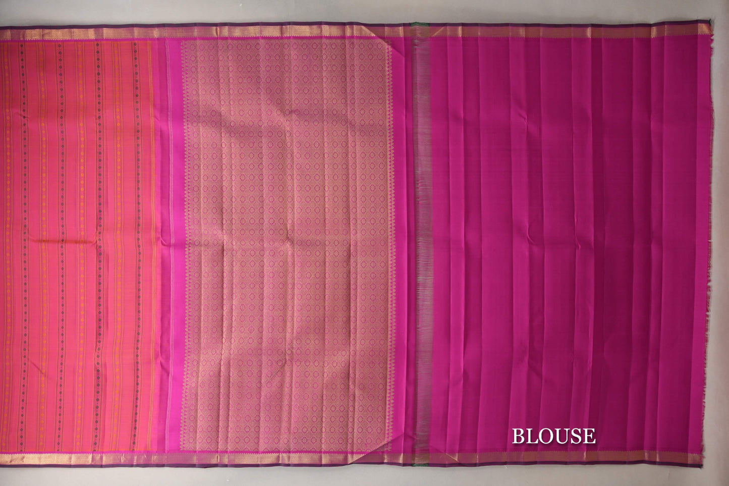 Dual Tone of Orange & Pink Vintage Kanjivaram Silk Saree blouse
